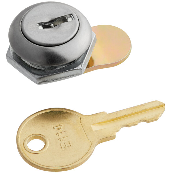 A close-up of an American Specialties, Inc. key and lock.