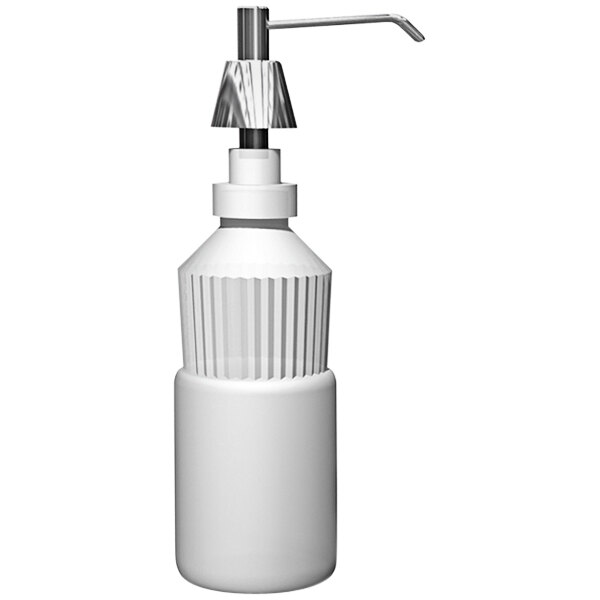An American Specialties, Inc. white soap dispenser with a metal spout.