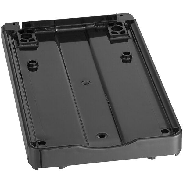 A black plastic Narvon evaporator tray with two holes.