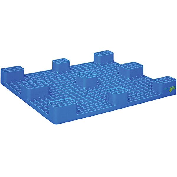 A blue plastic grid with squares and holes.