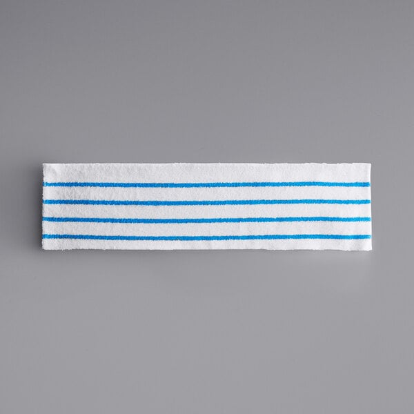 A blue and white striped Rubbermaid HYGEN disposable microfiber pad.