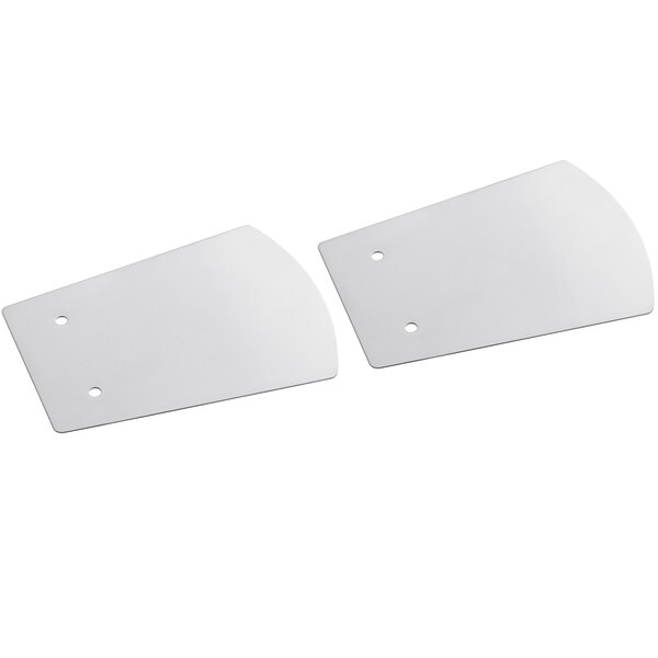 A pair of white rectangular Focus Hospitality cover plates with holes.