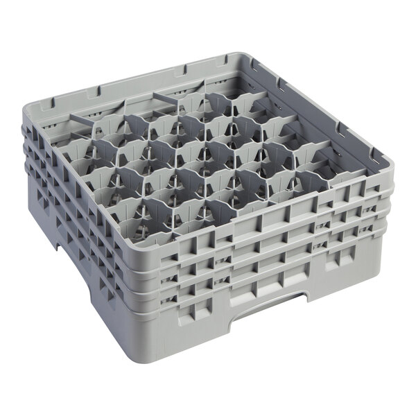 A soft gray Cambro plastic crate with 20 compartments and 3 extenders.