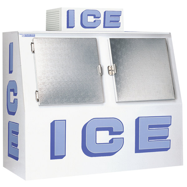 A white Polar Temp ice merchandiser with a slant front and two doors.