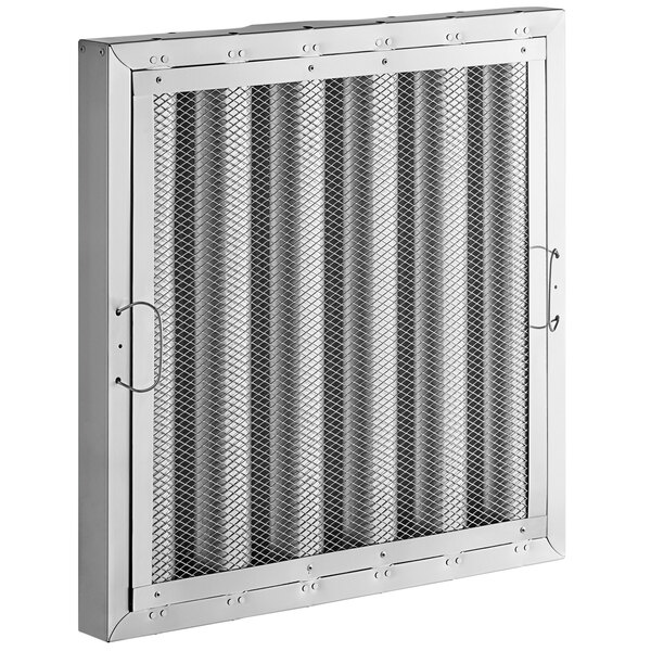 A stainless steel hood filter with a mesh spark arrestor.