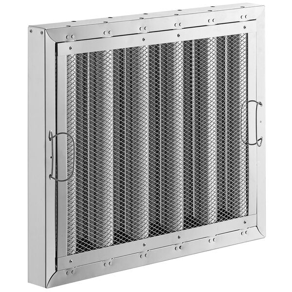 A stainless steel hood filter with a metal frame and mesh.