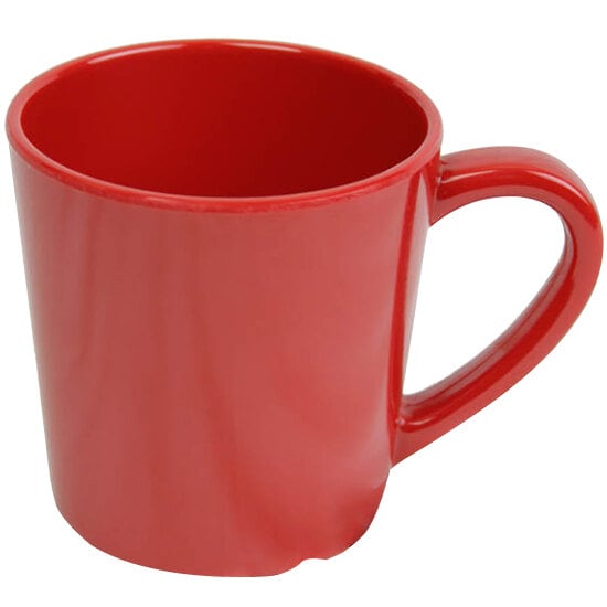 A Thunder Group Pure Red melamine coffee mug with a handle.