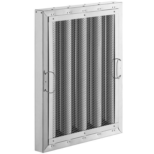 A stainless steel vent filter with mesh.