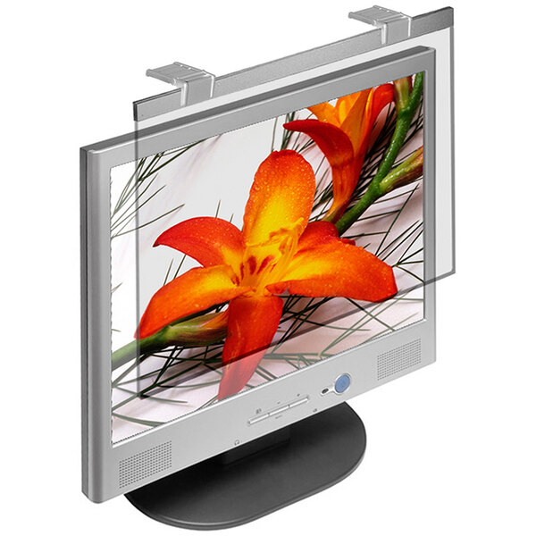 A Kantek LCD anti-glare monitor with a flower on the screen.