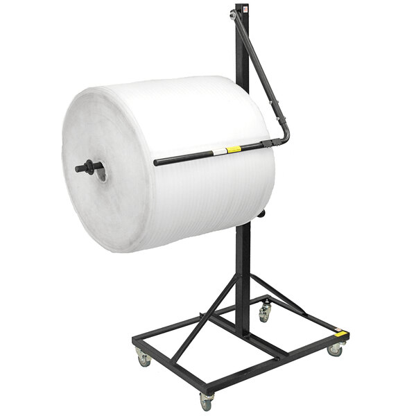 A Lavex mobile floor dispenser stand with a large roll of paper.