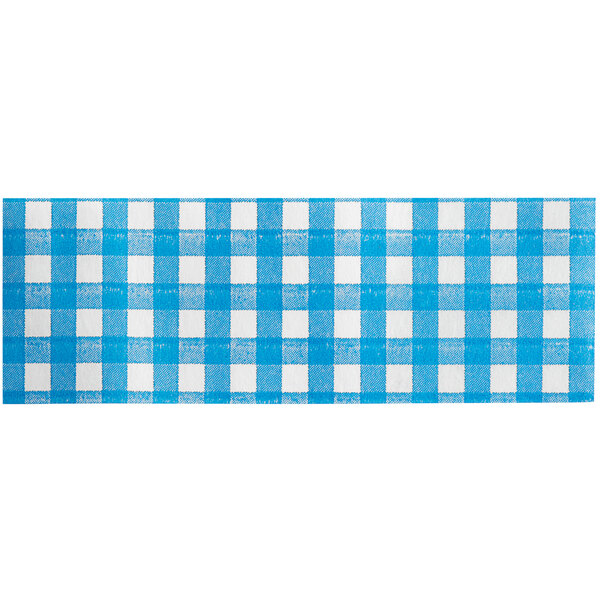 A Blue and White Gingham Self-Adhering Paper Napkin Band.