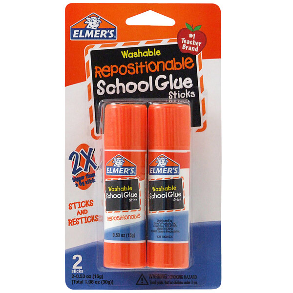 A package of two Elmer's repositionable washable school glue sticks.