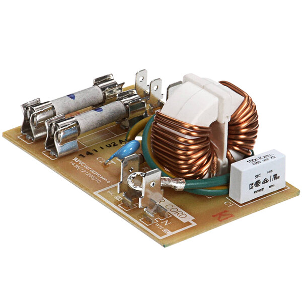 A Solwave Ameri-Series fuse block and filter assembly with a circuit board, copper coils, and a capacitor.