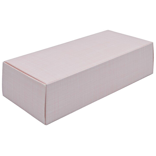 A white rectangular pink linen candy box with a lid.