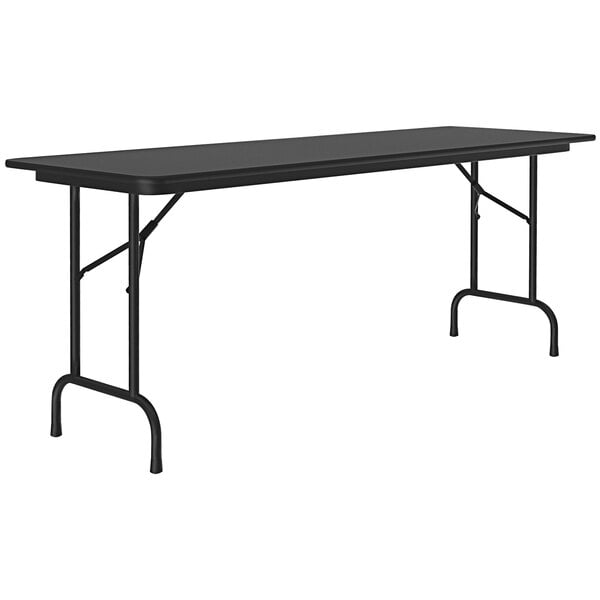 A Correll black rectangular folding table with black legs.