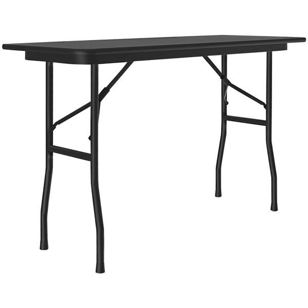 A black rectangular Correll folding table with metal legs.
