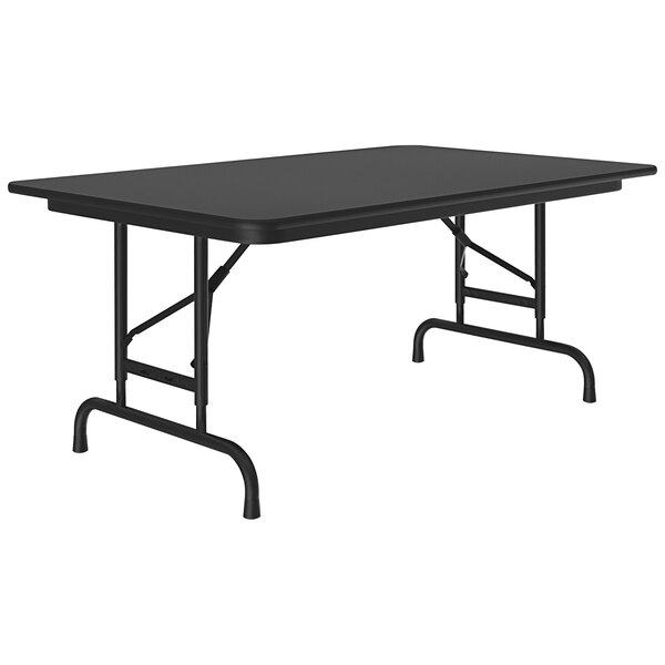 A black rectangular Correll folding table with metal legs.