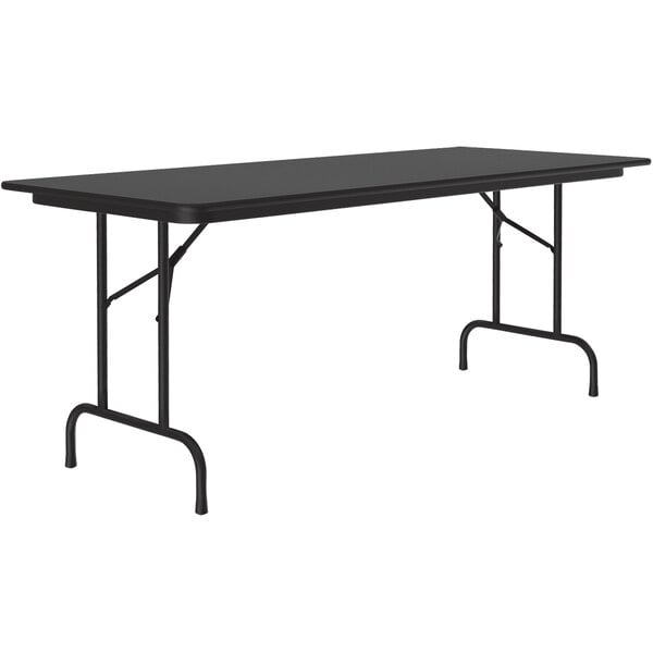A black rectangular Correll folding table with a black frame and legs.