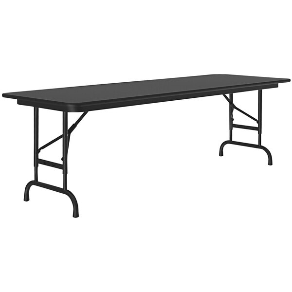 A black rectangular Correll folding table with a black frame.