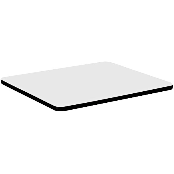 A white square Correll table top with black edges.