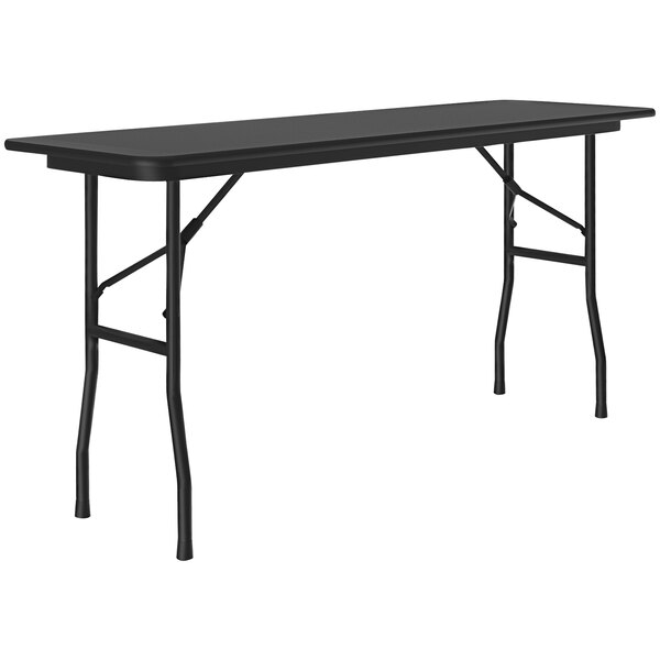 A black Correll rectangular folding table with metal legs.