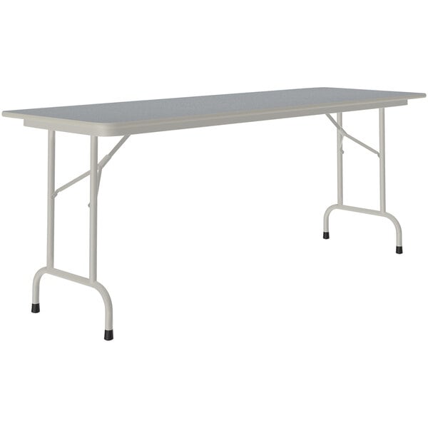 A rectangular Correll folding table with a gray top and legs.