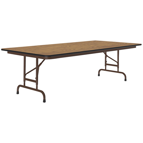 A Correll rectangular folding table with a brown metal frame.