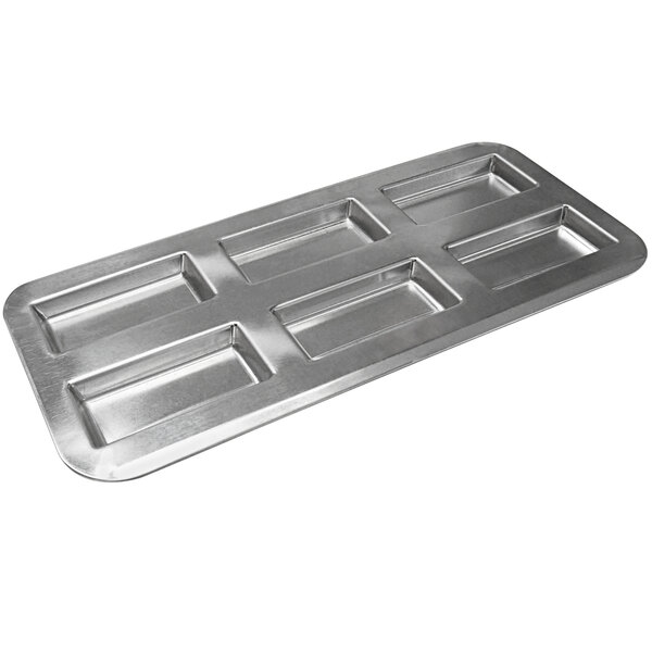A Gobel silver rectangular tin tray with six compartments.