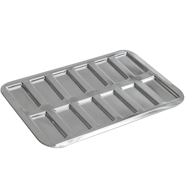 A Gobel tin plated steel Financier mold with rectangular compartments.