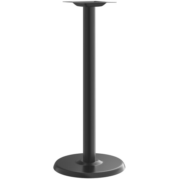 A Lancaster Table & Seating black bar height table base with a round pedestal.