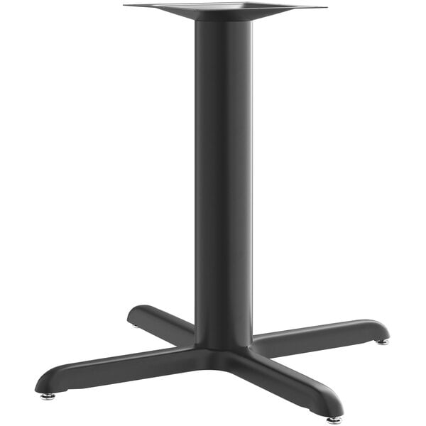 A black Lancaster Table & Seating column table base with four legs.
