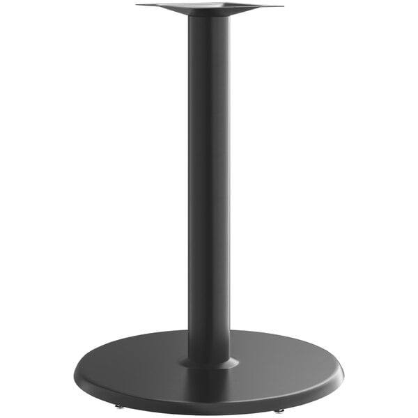 A Lancaster Table & Seating black round bar height table base with a black round column and base.