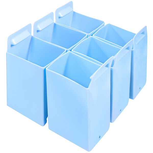 A close-up of a blue Manitowoc ice tote with a white lid.