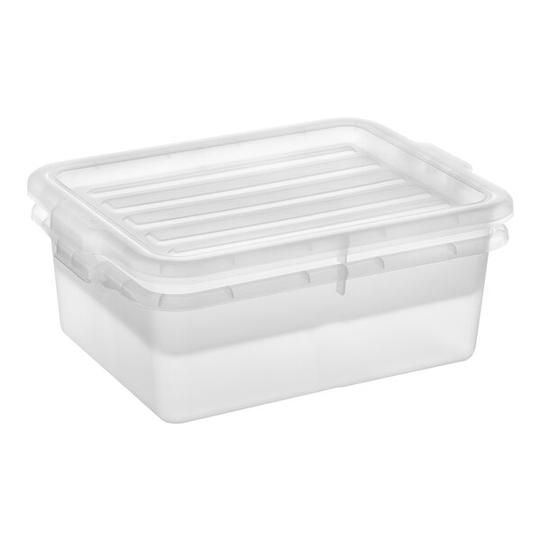 A clear plastic Vigor food storage container with a lid.