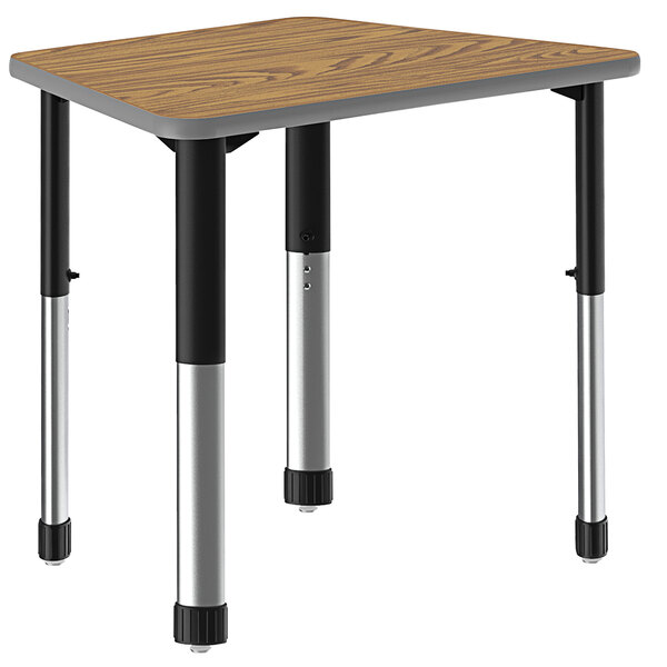 A trapezoid table with black legs.