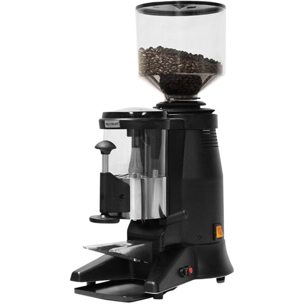 An Astra MG030 commercial coffee grinder with a black base and white top.