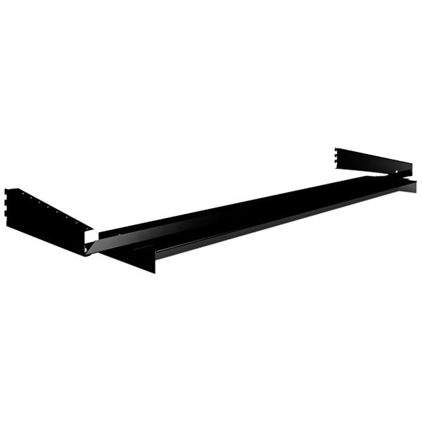 A black metal beam with two holes.