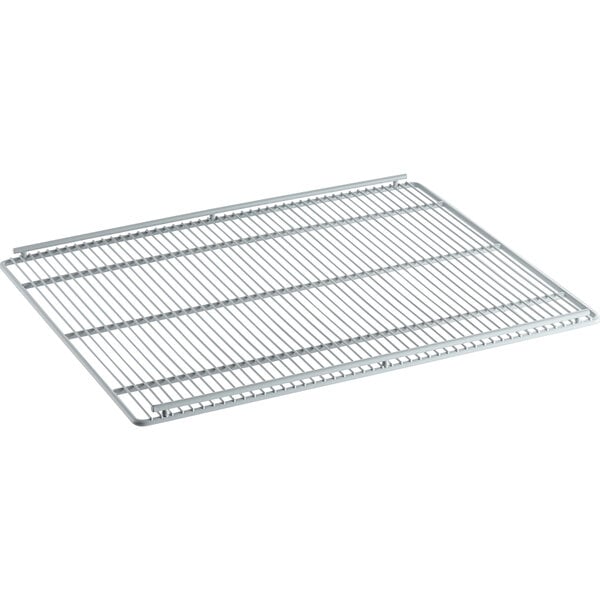 A Beverage-Air metal shelf with wire grid.
