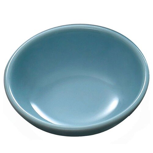 A blue Thunder Group sauce dish on a white background.