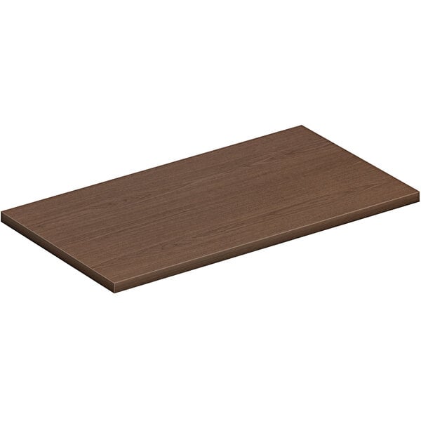 A brown rectangular wooden HON credenza top.