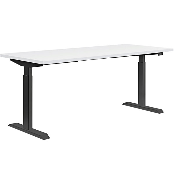 A white rectangular table with black legs.