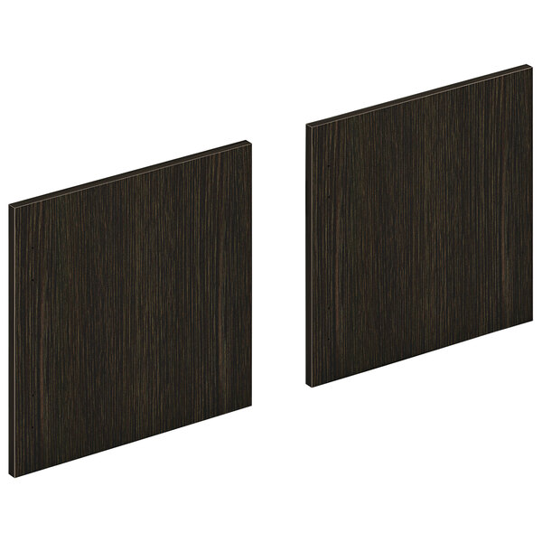 Two dark brown wood panels with black wood accents.