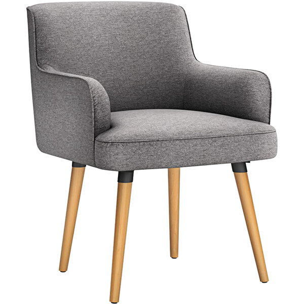 A light gray HON chair with natural hardwood legs and a gray fabric seat.