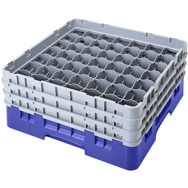 A blue plastic Camrack with 49 compartments and 4 extenders.