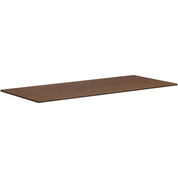 A brown rectangular table top with a white background.