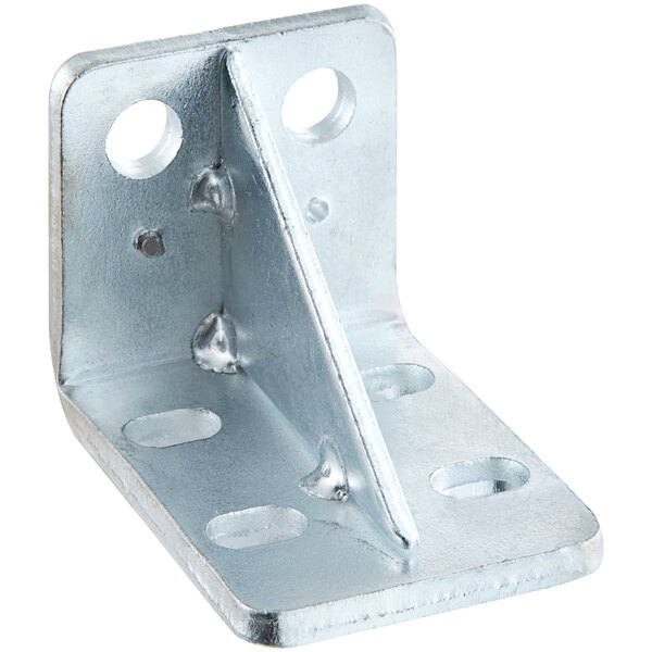 An Avantco metal corner hinge bracket with holes on the side.