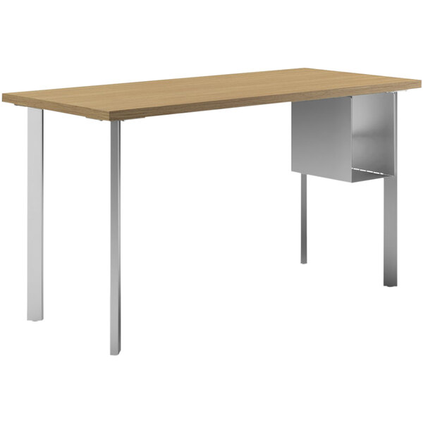A HON wooden desk with metal legs.
