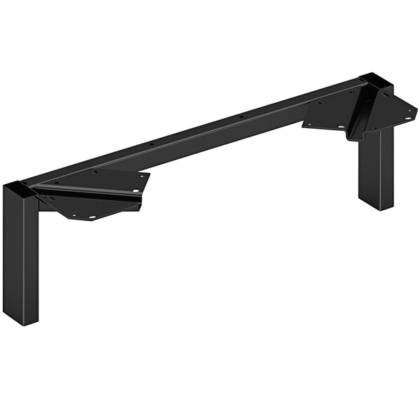 A black metal frame with two legs and two holes.
