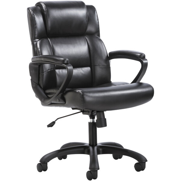 A black HON Sadie office chair with arms and wheels.