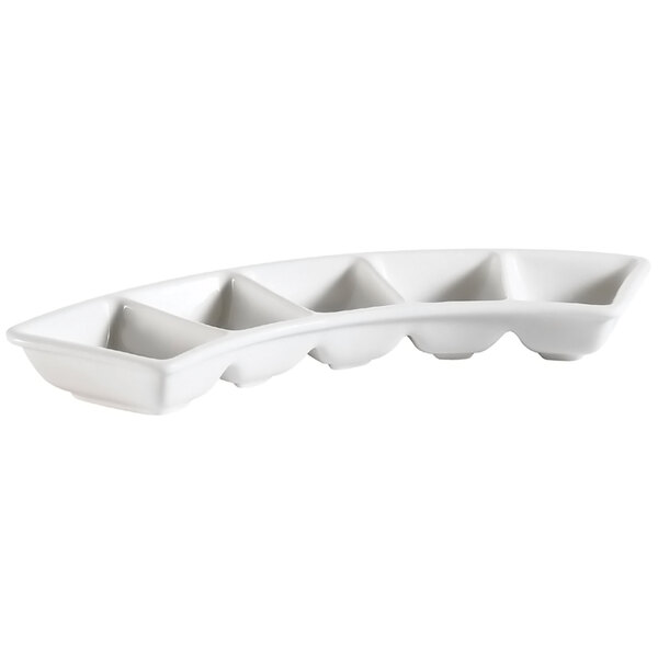 A white rectangular CAC porcelain dish with 5 compartments.